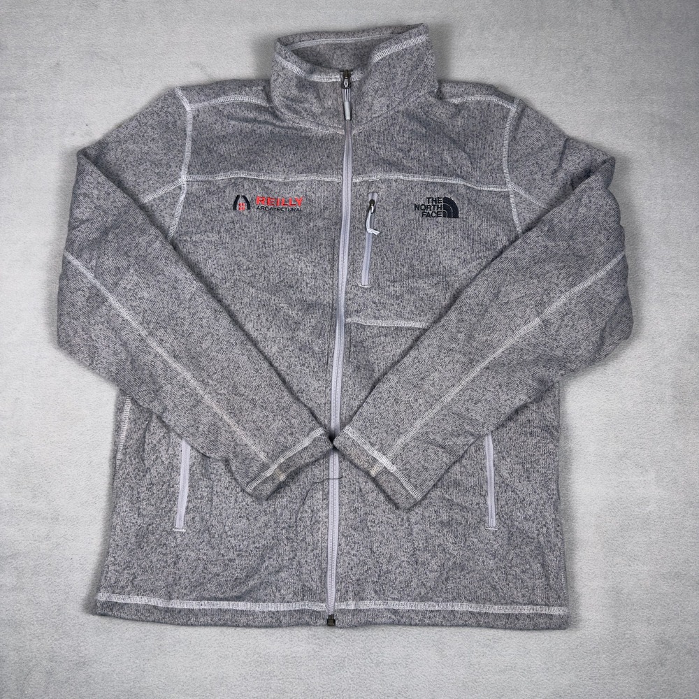 The North Face Gordon Lyons Full Zip Fleece Jacket Mens L Grey Heather Knit